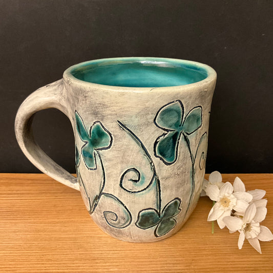 Mug with Carved Shamrocks & Green Interior