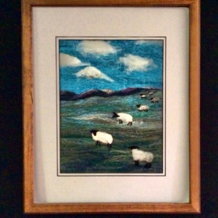 Sheep on the Move  11x14" framed felt picture