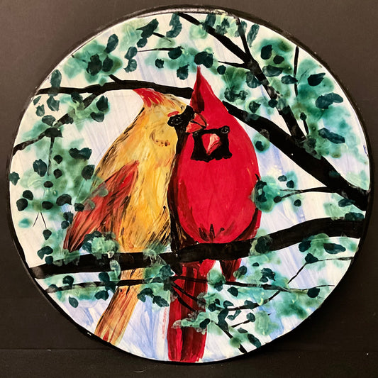 Large Plate “Kissing” Cardinal Pair