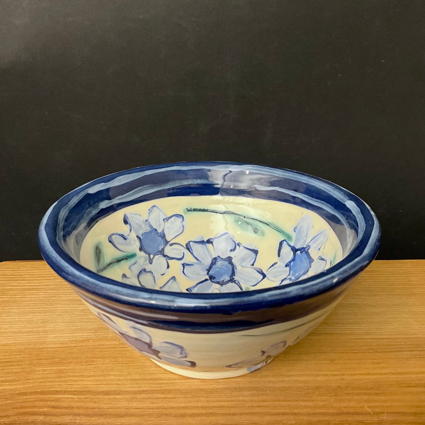 Small Bowl with Navy Rim and Light Blue Flowers