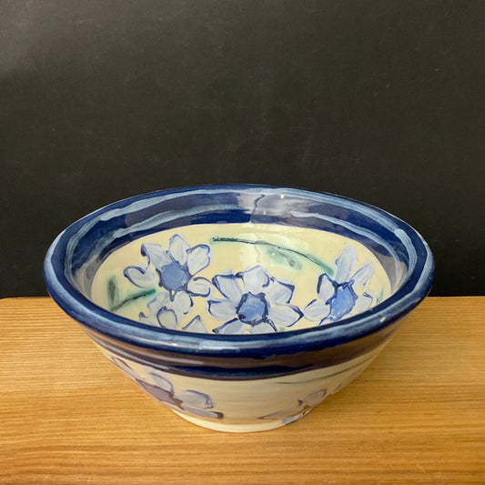 Small Bowl with Navy Rim and Light Blue Flowers