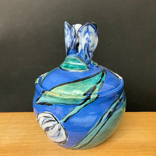 Lidded Jar in Brilliant Blue with Tulip Finial