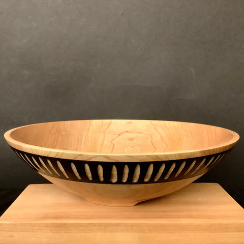 Cherry Bowl with Black Carved Rim