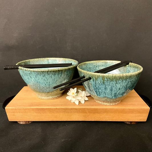 Rice Bowl Set in Speckled Green & Turquoise