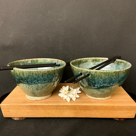 Rice Bowl Set in Speckled Green & Blues