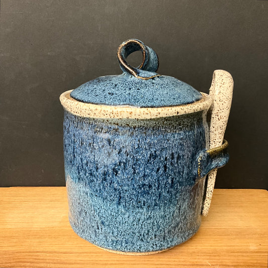 Canister in Blues with Ceramic Spoon