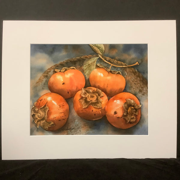 “Persimmons and Basket", Matted Print from an Original watercolor