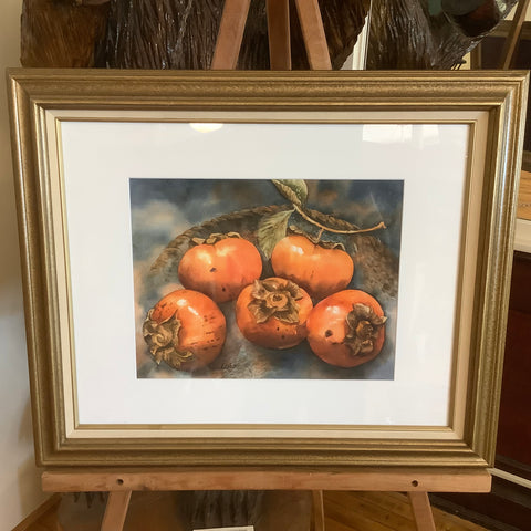 “Persimmons and Basket", Framed Print from an Original Watercolor
