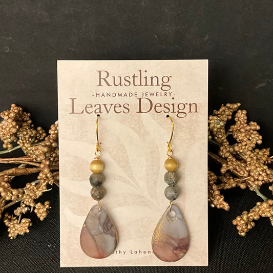 Stone Teardrop with Triple Bead Earrings