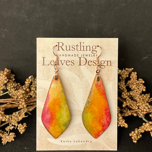 Pinks Orange and Green Teardrop Earrings