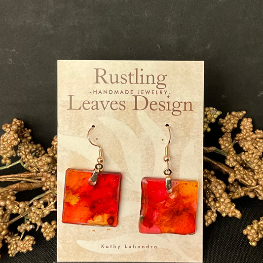 Orange Square Earrings