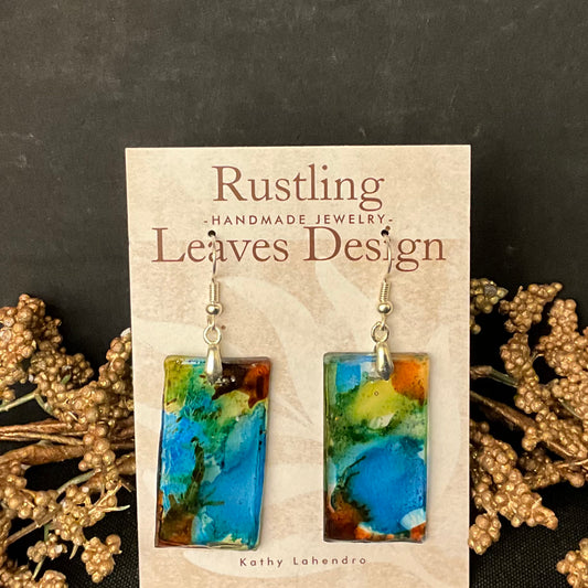 Blue and Brown Rectangle Earrings