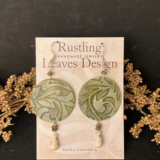 Olive Floral Disc with Bead Earrings