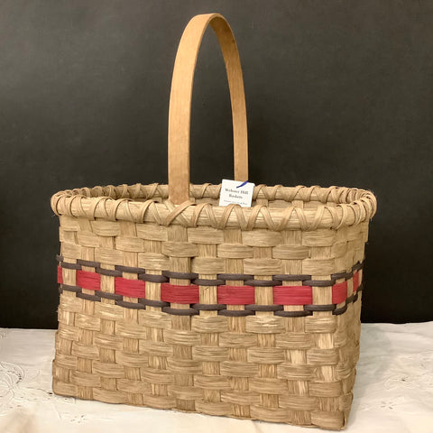 Square Basket with Red and Brown Trim, Sue Ulrich, Boonville, NY