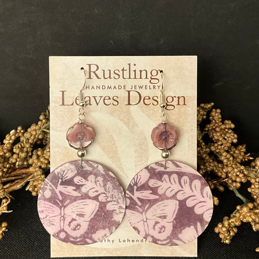 Purple Leaf Butterfly Disc Earrings