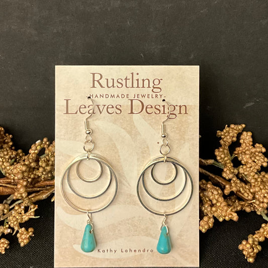 Silver Triple Hoop with Turquoise Bead Earrings