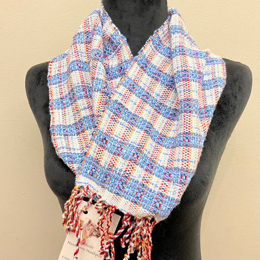 “Annabel” Scarf A133 Pale Blue, White and Peach