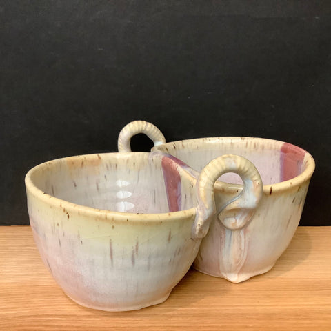 “Two Dip” Bowl in Rose Cream with Brown Accents