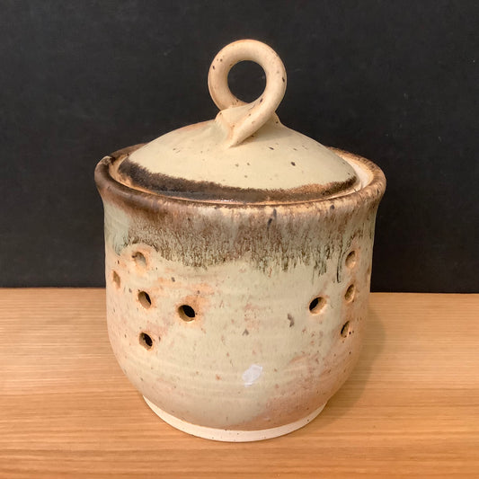 Garlic Keeper Jar in Rust and Cream Glaze