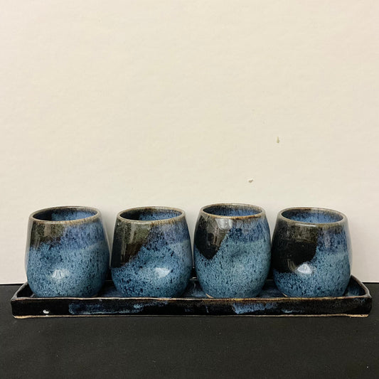 Pinched Tumblers  and Tray Set Black and Blue