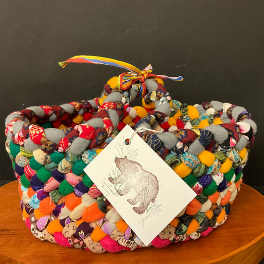 Medium Braided Basket with Side Handles - Bright multicolor