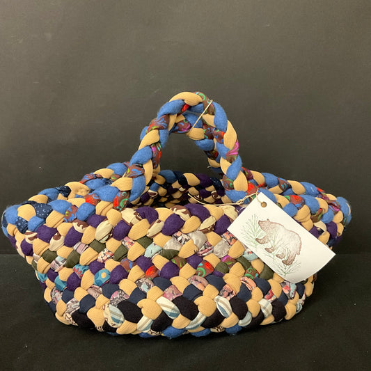 Medium Large Braided Basket with Side Handles - muted multicolor