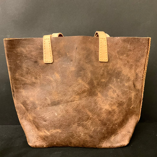 Brown Oil Tanned Leather Tote with leather straps
