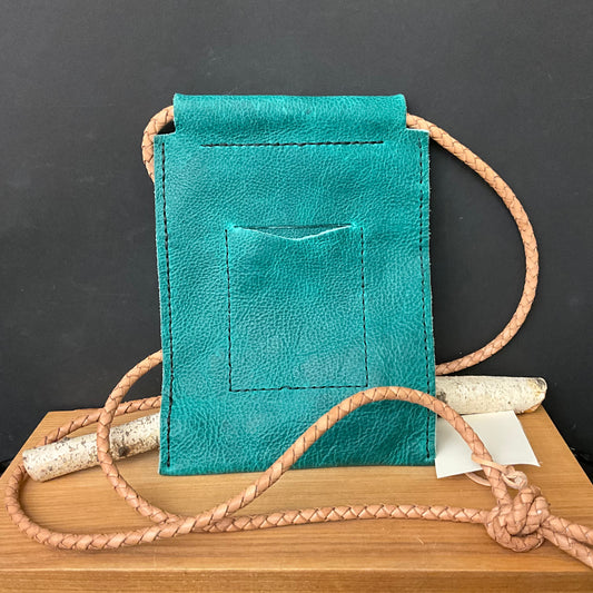 Teal Leather Crossbody Bag w/ Braided Strap