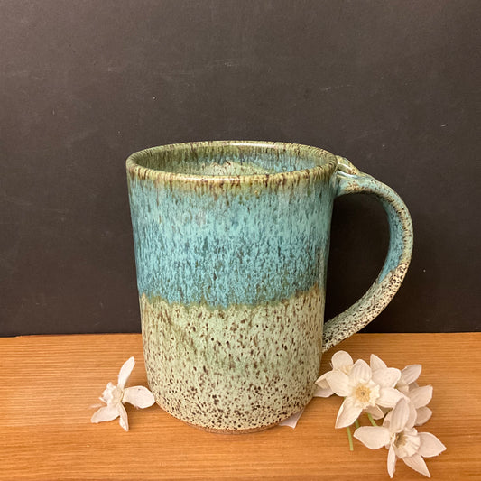 Mug in Turquoise Band with Greens Speckled