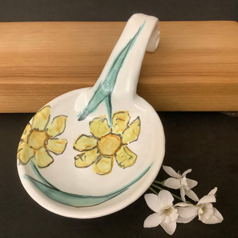 Spoon Rest Pale Yellow Flowers on White