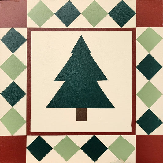 Barn Quilt Christmas Tree with Red Corners1' x 1'