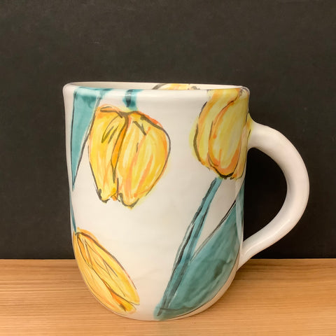 Mug White with Yellow Tulips