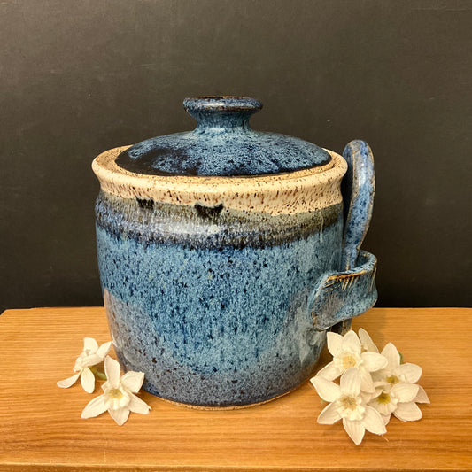 Canister in Blues with Ceramic Spoon