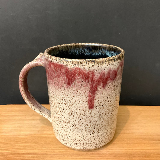 Mug in Speckled Beige with Rose stripe and black Interior