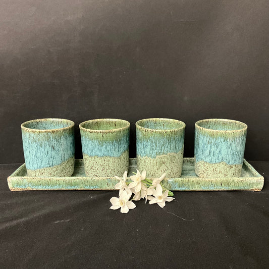 Drinking Glasses and Tray Set in Turquoise and Green
