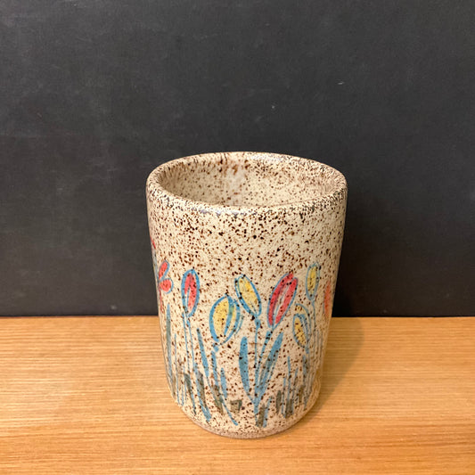 Speckled Tumbler with Blue, Red & Yellow Wildflowers