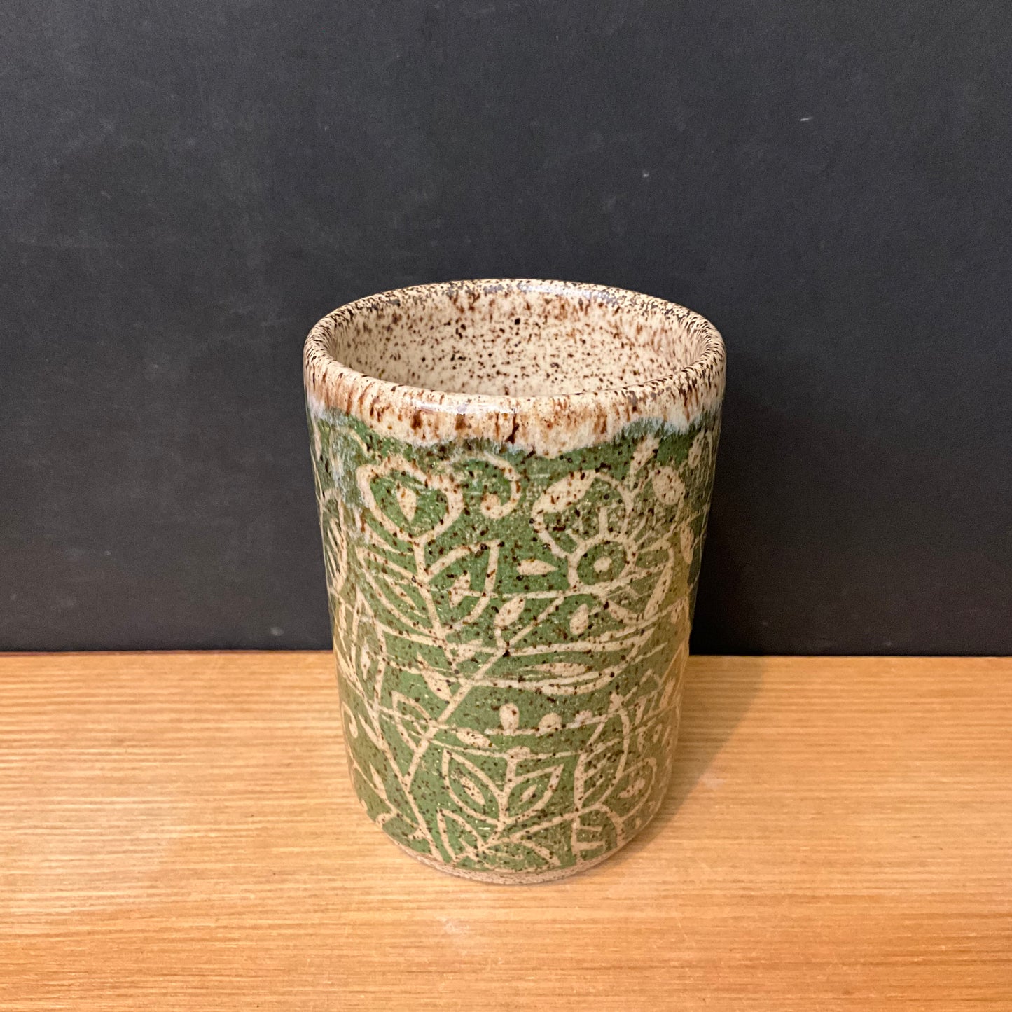 Speckled Tumbler with green floral design