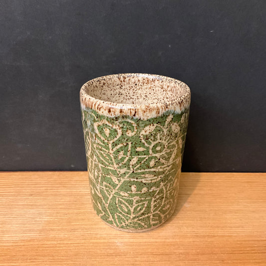 Speckled Tumbler with green floral design