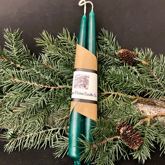 Pair of Hand Dipped Tapers Unscented Evergreen