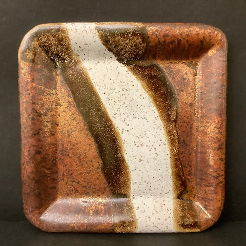 Square Plate in Metallic Copper Glaze with White