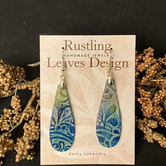 Teardrop Blue Green Abstract Floral Earrings