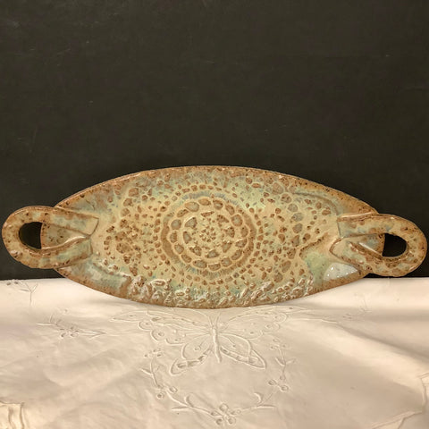 Narrow Handled Oval Plate/Tray in Light Brown