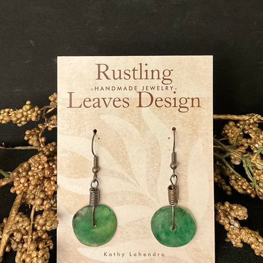 Green Disc with Wires Earrings