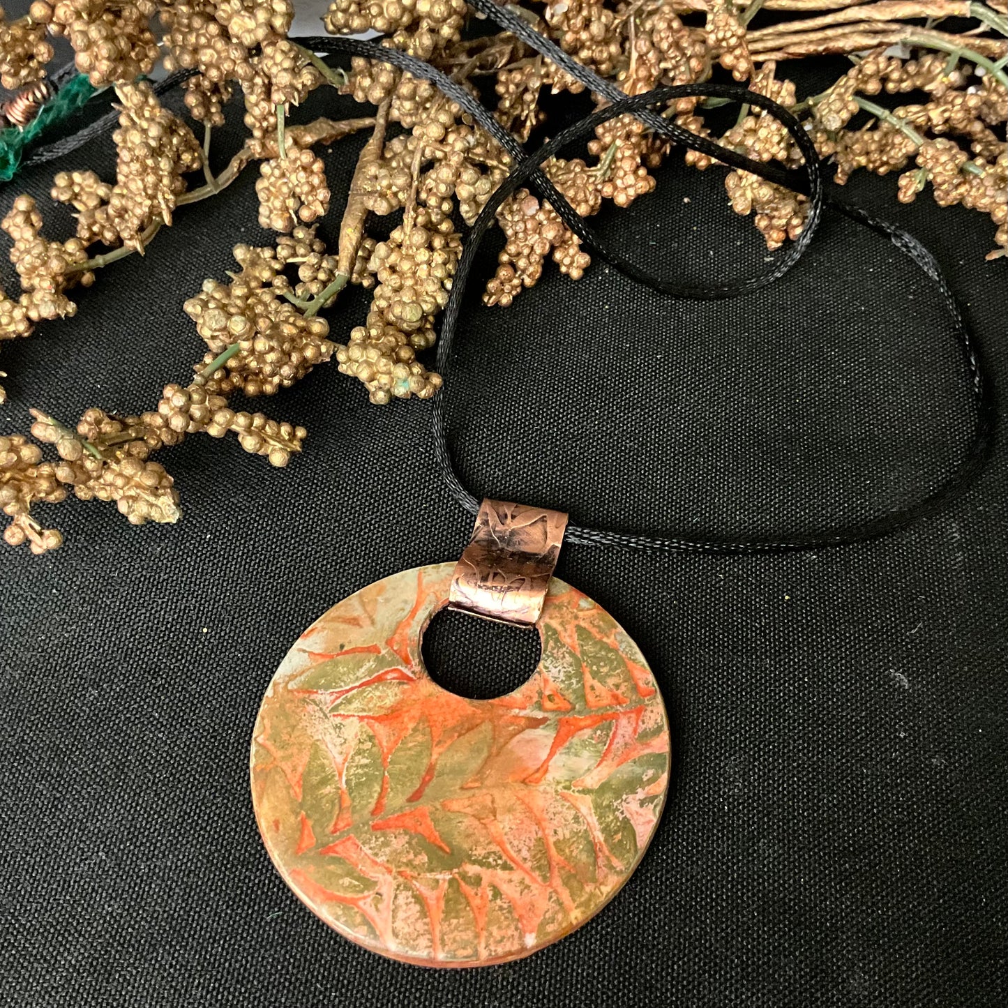 Fern Print Green and Orange Pendant
