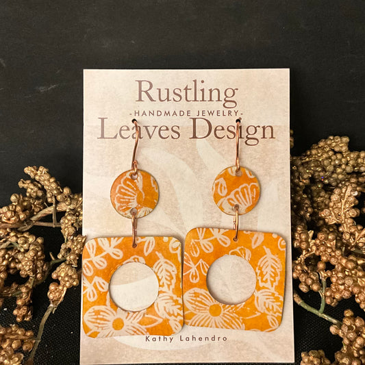 Floral orange and white Square Earrings