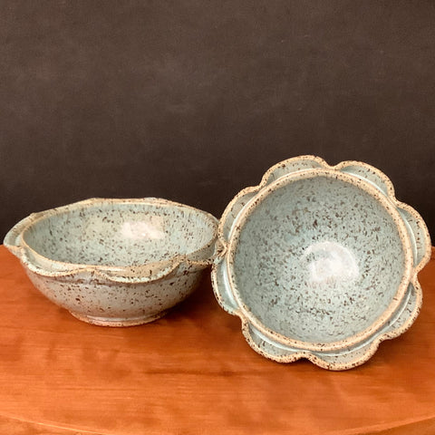 Mini Bowls Pale Blue Speckled Glaze & Scalloped Split Rim