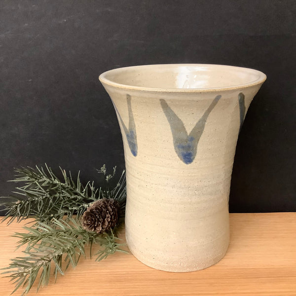 Small White Vase with Blue V Design