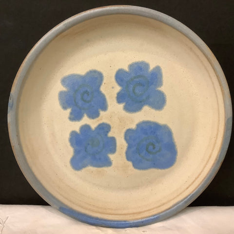 Shallow Pie Plate/Dish with Flowers in Pale Blue, Nan Lazovik, DeKalb Junction