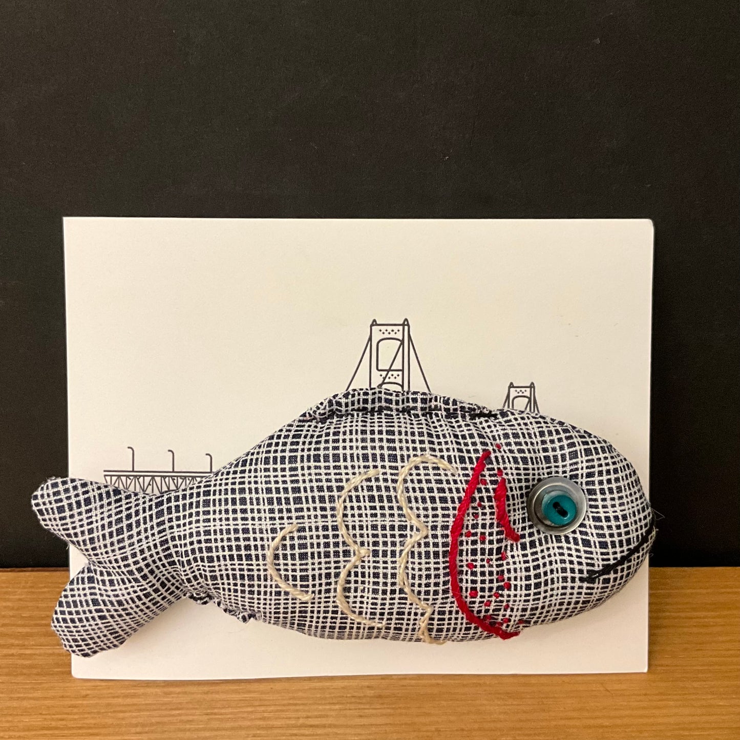 Stuffed Gray Plaid Fish Magnet