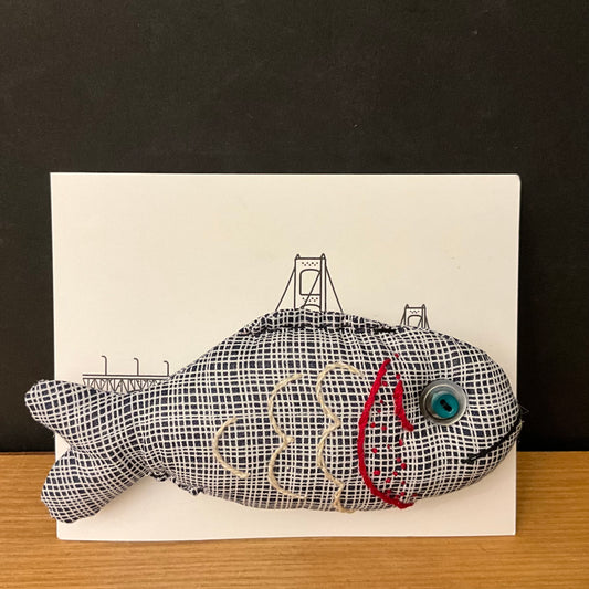 Stuffed Gray Plaid Fish Magnet